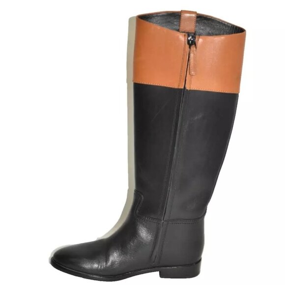 TORY BURCH DOUBLE T RIDING BOOT Black Bourbon Size 6.5 M DD440 - Picture 2 of 6